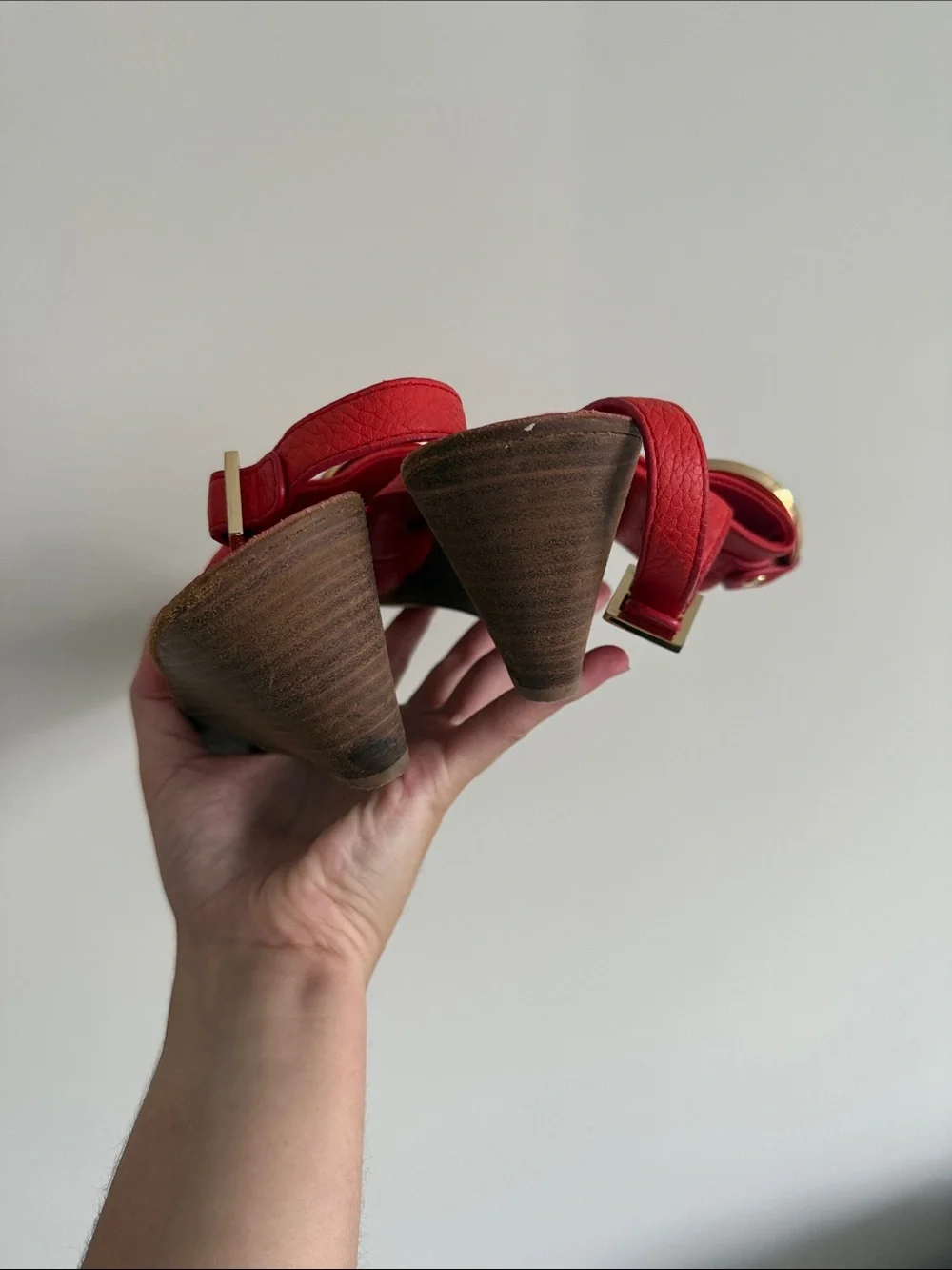 Tory Burch Red Leather Logo Slingback Wedge Sandals